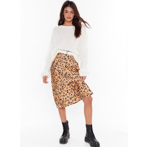 Nasty Gal Dresses & Skirts - Nasty Gal - Satin Leopard Print Midi Skirt